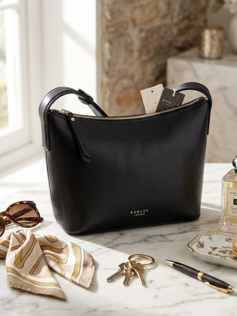 Radley London The Kensal Small Ziptop Genuine Leather Crossbody Bag - Black NWT
